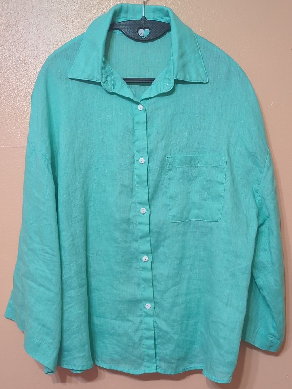 Berlook Oversized Wide 3/4 Sleeve Green Button Down Green Shirt sz S